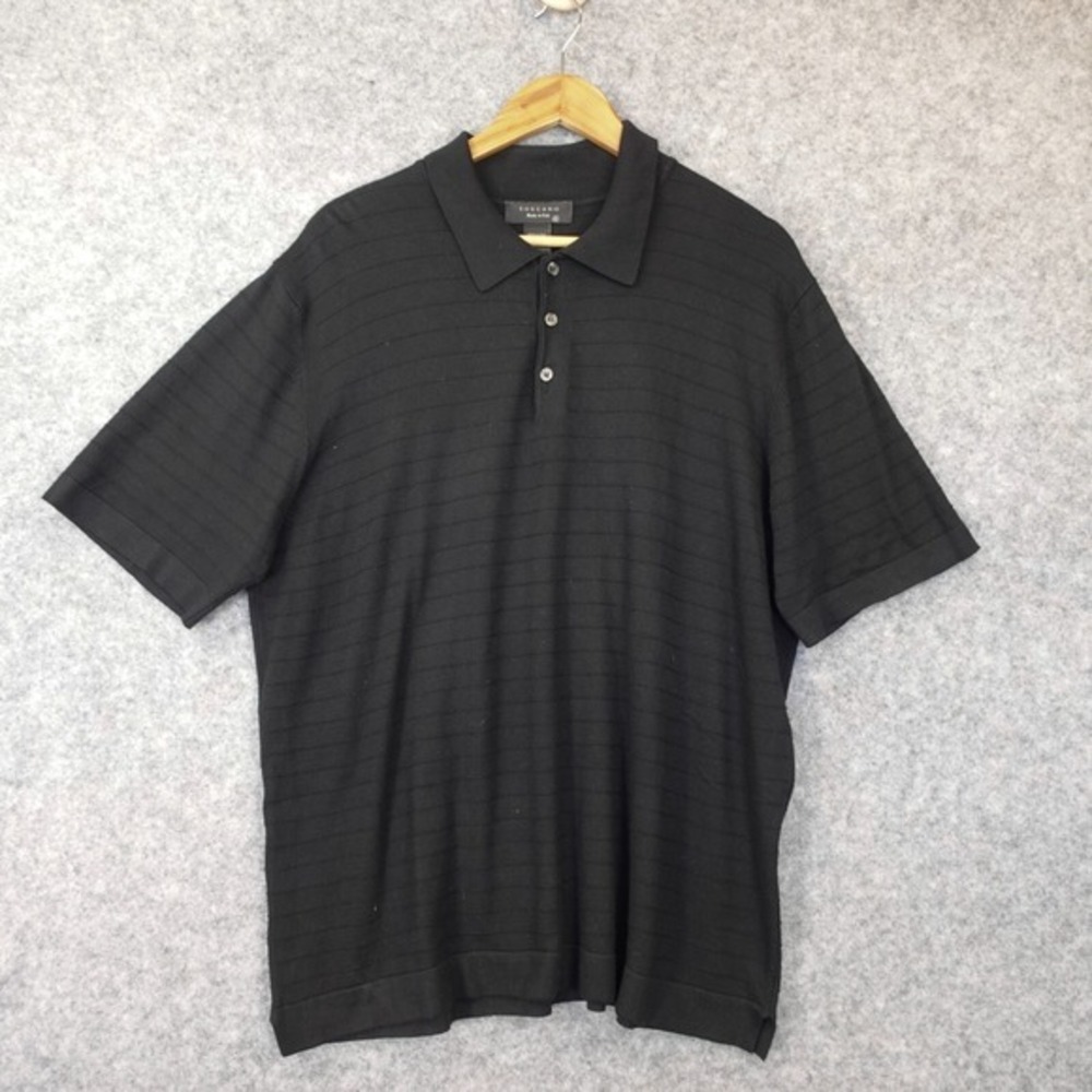 Italian Rib Knit Polo Shirt Mens Large‎ TOSCANO Gray Textured Performance ITALY